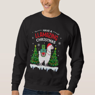 Moletom Engraçado Llama Santa Hat Natal Pijamas Alpaca Lla