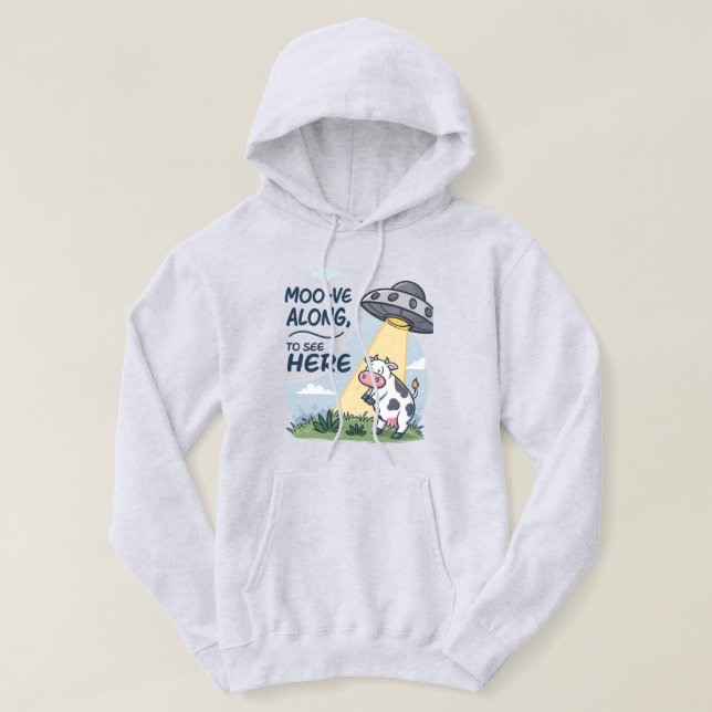 Moletom Engraçado "Moo-ve Along" OVNI Cow Abduction Tee (Frente do Design)