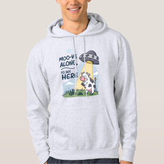 Moletom Engraçado "Moo-ve Along" OVNI Cow Abduction Tee