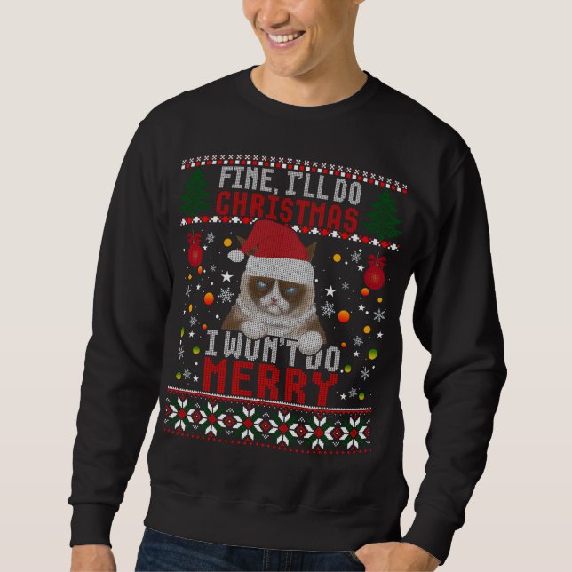 Moletom Engraçado Natal Gato Piada de Canuta Feia Xmas Swe (Frente)
