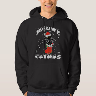 Moletom Engraçado Negro Gato Luzes de Natal Feliz Moga Cat