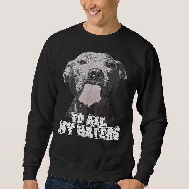 Moletom Engraçado Pitbull Para Todos Os Meus Odiadores (Frente)