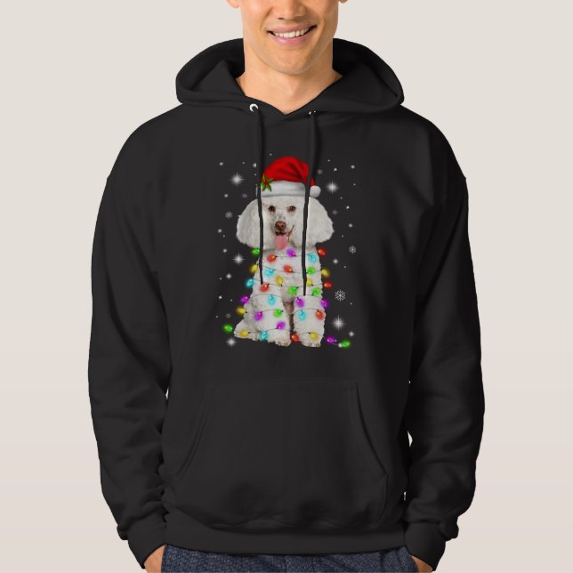 Moletom Engraçado Poodle Francês Cachorro Papai Noel Luzes (Frente)