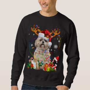 Moletom Engraçado Shih Tzu Christmas Reindeers Luzes de Na