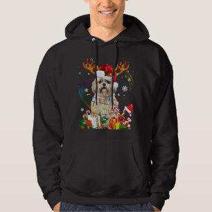 Moletom Engraçado Shih Tzu Christmas Reindeers Luzes de Na