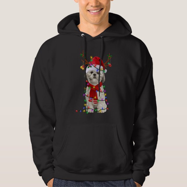 Moletom Engraçado Shih Tzu Dog Árvore de Natal Luzes Xmas  (Frente)
