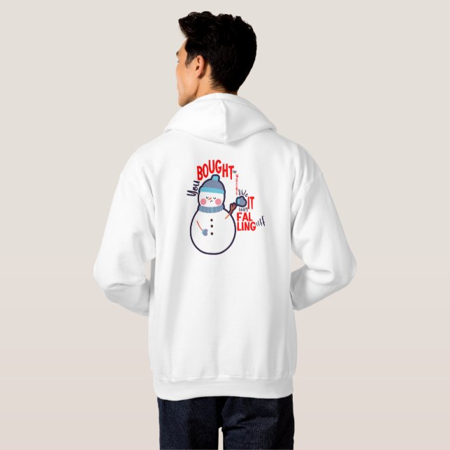 Moletom Engraçado Snowman Mitten dá o texto do Hoodie Bran (Parte Traseira Completa)