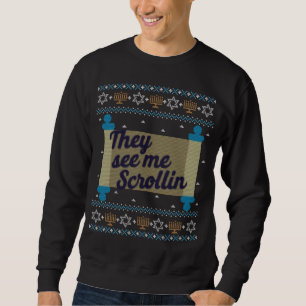 Moletom Engraçado Ugly Hanukkah Me Vê Scrollin Tee