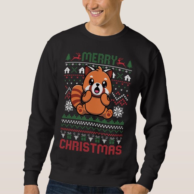 Moletom Engraçado Vermelho Panda Feia Luzes De Natal Suor (Frente)