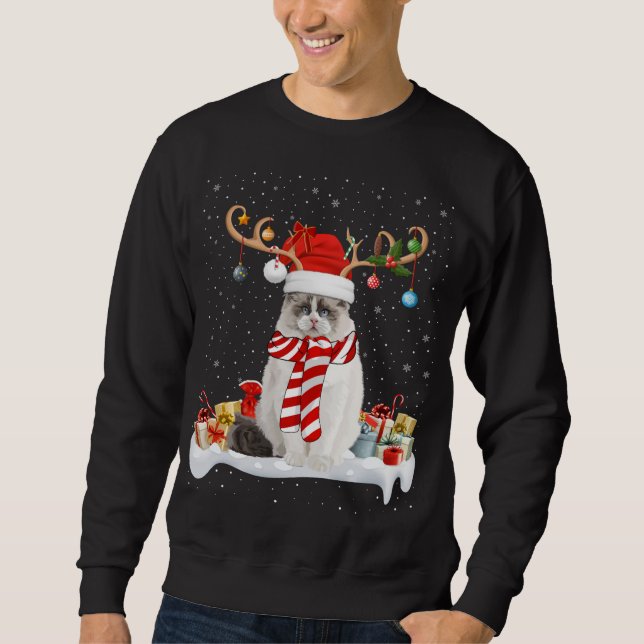 Moletom Engraçado Xmas Lighting Reindeer Santa Hat Ragdoll (Frente)