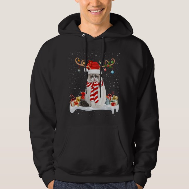 Moletom Engraçado Xmas Lighting Reindeer Santa Hat Ragdoll (Frente)