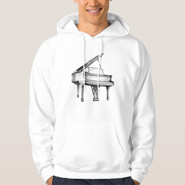 Moletom Esboço de Piano de Cauda Preto e Branco (Frente)