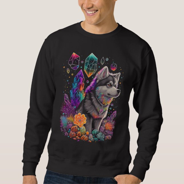 Moletom Esoteric Husky Dog Crystals Cute Illustration  2 (Frente)