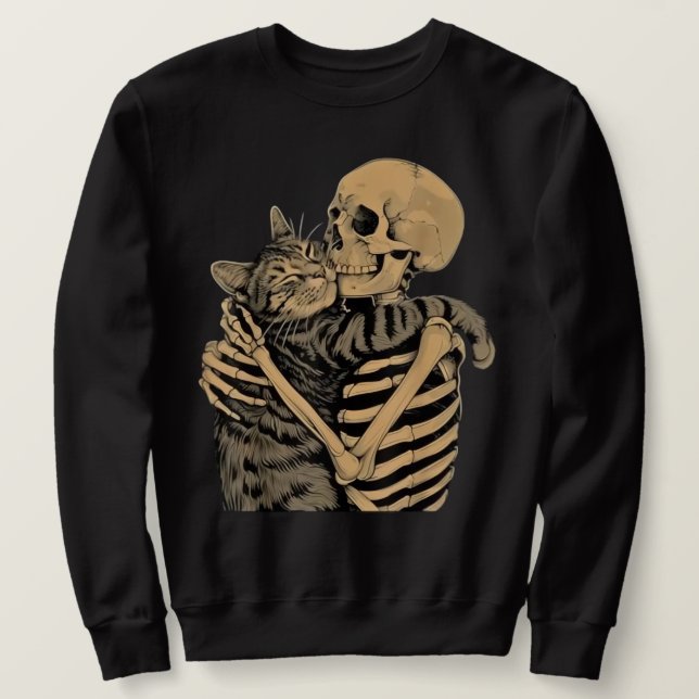 Moletom Esqueleto Abraçando Gato – Presente Fofo para Aman (Frente do Design)