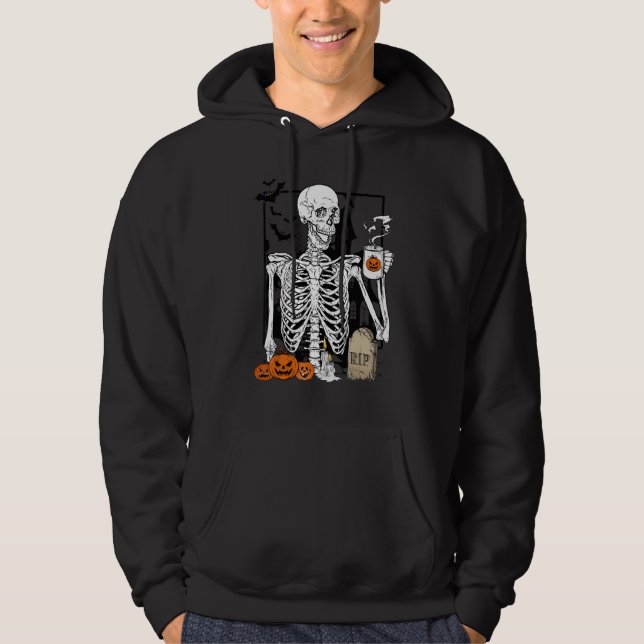 Moletom Esqueleto Bebendo Café   Caveira de Halloween 1 (Frente)