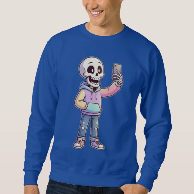 Moletom Esqueleto de desenho animado fofo tirando selfie - (Frente)