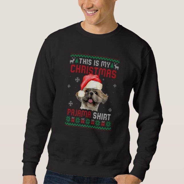 Moletom Este É Meu Ugly Xmas Pajama  Cachorro Shih Tzu (Frente)