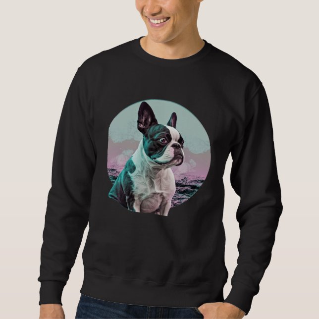 Moletom Estética Boston Terrier Vaporwave Retrowave (Frente)