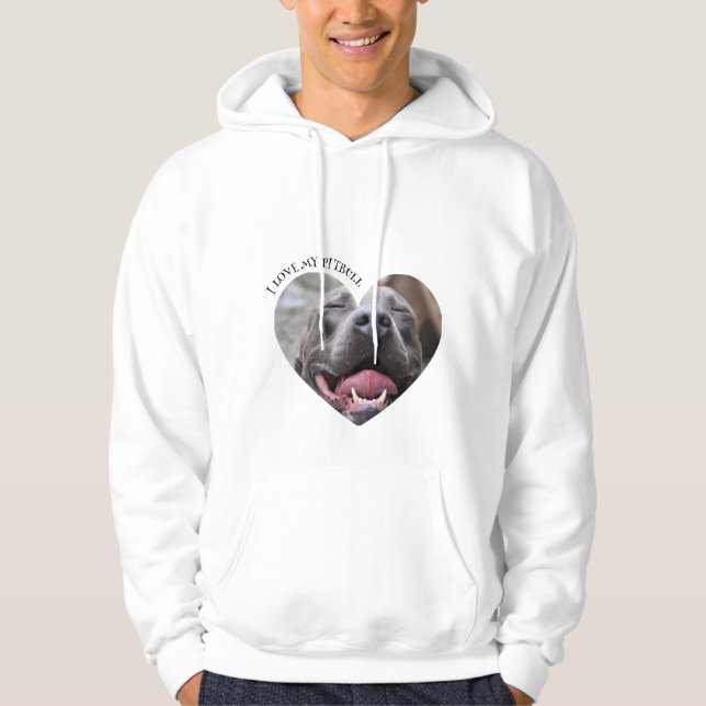 Moletom Eu adoro minha foto personalizada de cachorro pitb (Frente)