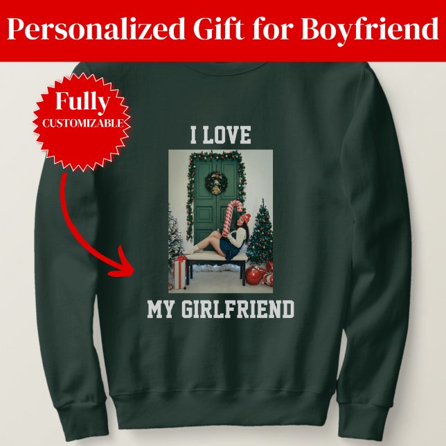 Moletom Eu Amo Minha Namorada Foto Sweatshirt Presente par (I Love My Girlfriend Photo Sweatshirt Gift for Boyfriend)