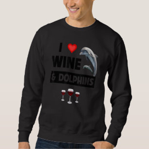 Moletom Eu Amo Vinho e Golfinhos Bebendo Vida Marinha Aquá