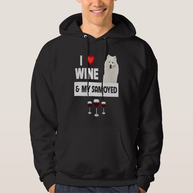 Moletom Eu Amo Vinho e Meu Samoyed Pastoreando Patas Mãe P (Frente)