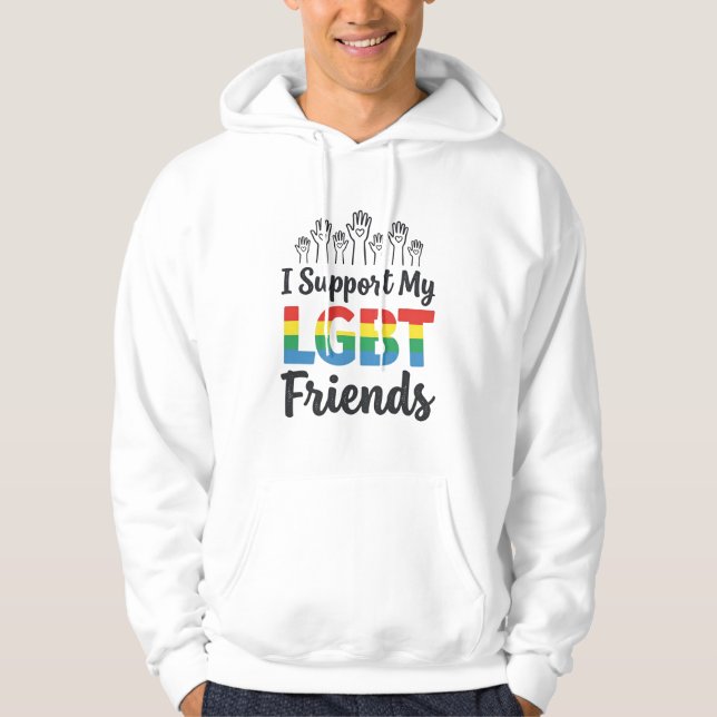 Moletom Eu Apoio Meus Amigos LGBT Orgulho Arco-Íris Vetor  (Frente)