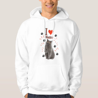 Moletom Eu ❤️ Gatos – Desenho de Gato Fofo e Pegada de Pat