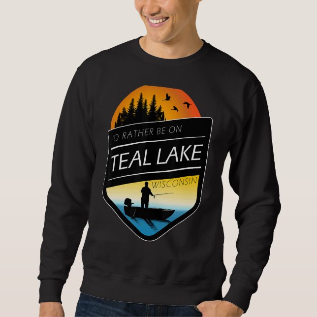 Moletom Eu Preferencialmente No Teal Lake Wisconsin Pescar (Frente)