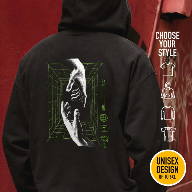 Moletom Eu sou o Caminho João 14:6 Grid Christian Cyberpun (Heavyweight Streetwear Christian T-Shirts & available oversize 3XL, 4XL, 5XL, 6XL. Choose your style)