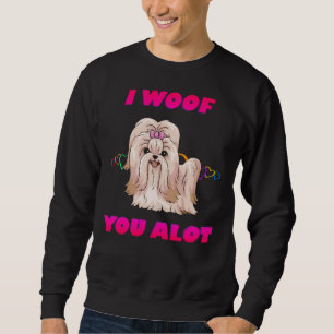 Moletom Eu Te Amo Muito Creme De Texto Rosa Shih Tzu