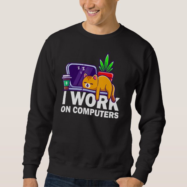 Moletom Eu Trabalho Em Computadores Cat Programmer (Frente)