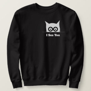 Moletom Eu Vejo Você Gato Divertido Espiando Preto Branco 