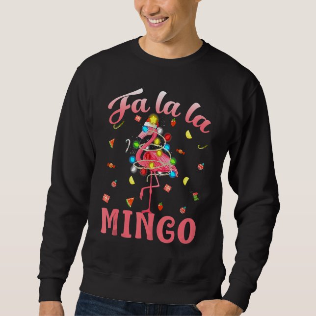 Moletom Fa La La Mingo Flamingo Christmas Tree Lights Trop (Frente)