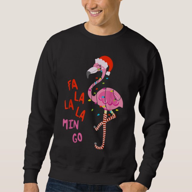 Moletom Fa La La mingo Flamingo no Natal (Frente)