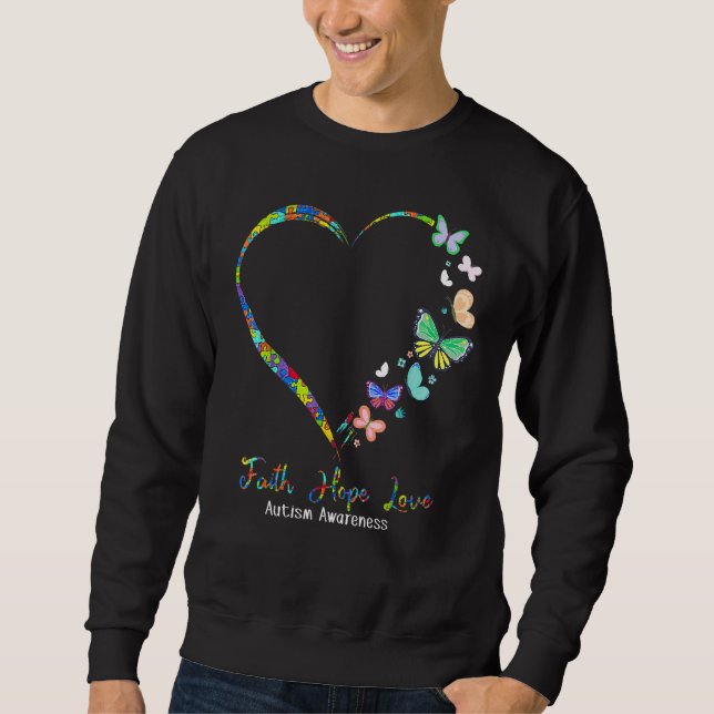 Moletom Faith Hope ama Quebra-cabeça do Coração Borboleta  (Frente)
