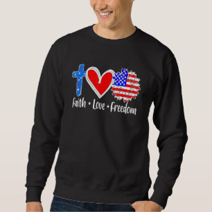 Moletom Faith Love Freedom Usa Flag Cross Cristo Patriótic