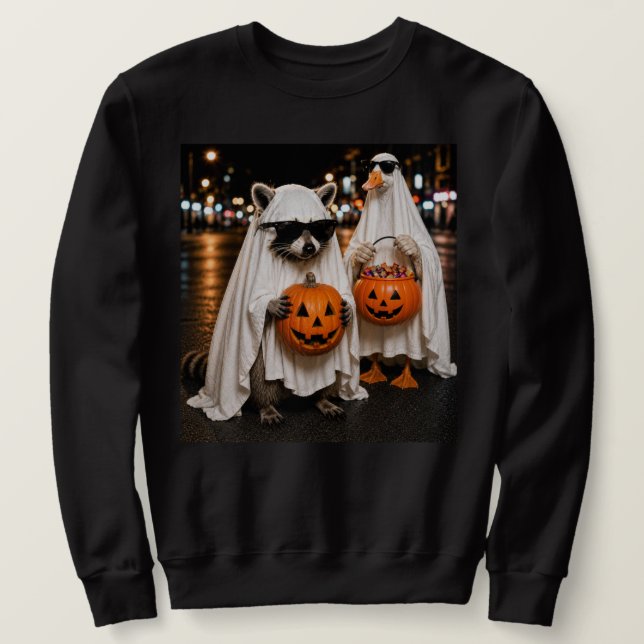 Moletom Fantasioso Traje de Fantasma de Guaxinim e Ganso p (Frente do Design)