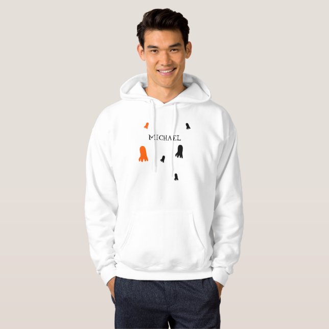 Moletom Fantasma de Halloween Fofo Laranja, Preto Personal (Frente Completa)