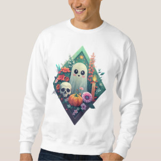 Moletom Fantasma Floral com abóbora e vela de crânio