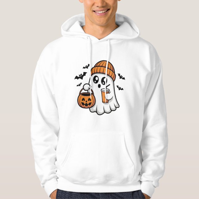 Moletom Fantasma Laranja de Halloween Kawaii Espirito de O (Frente)