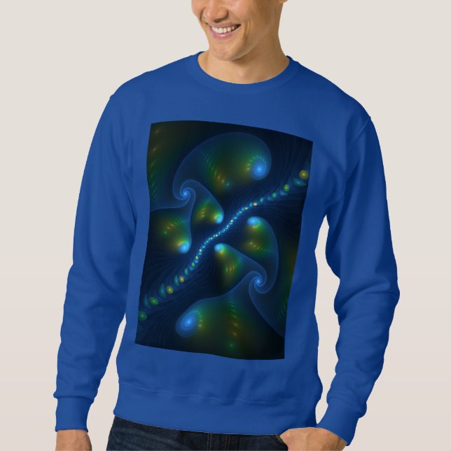 Moletom Fantasy Luzes Abstrato Azul Verde Amarelo Fractal (Frente)