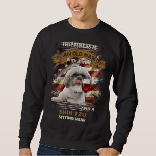 Moletom Felicidade É Um Velho Com Vinho E Um Shih Tzu