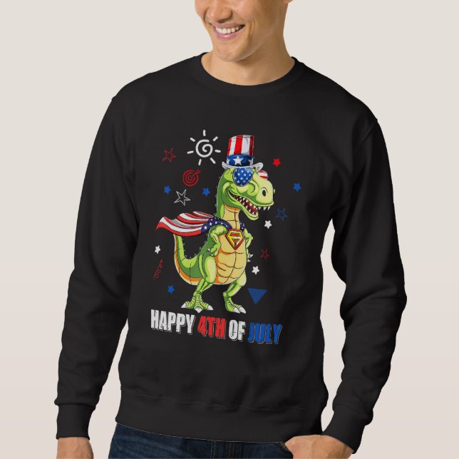 Moletom Feliz 4 De Julho, T Rex Patriotic Toddler Boys Kid (Frente)