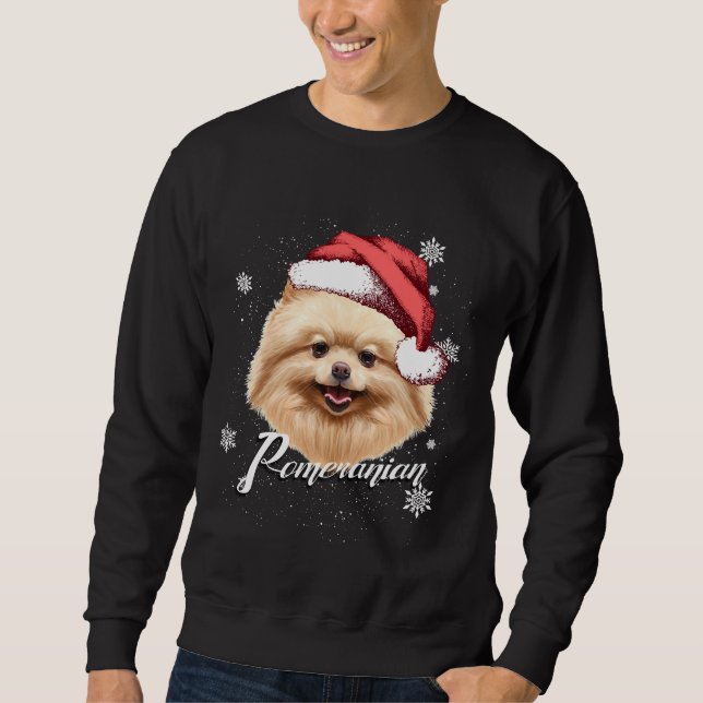Moletom Feliz Cachorro Marrom Pomerânia Natal Santa Hat (Frente)