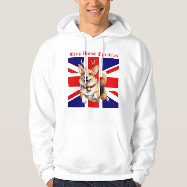 Moletom Feliz do Natal britânico Corgi Reindeer Antlers (Frente)