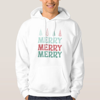 Moletom Feliz Feliz Feliz com Árvores de Natal Pastel Boho