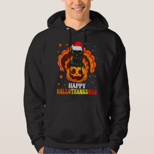 Moletom Feliz Hallothanksmas Black Cat Papai noel Pumpkin