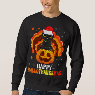 Moletom Feliz Hallothanksmas Black Cat Papai noel Pumpkin