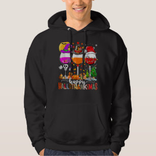 Moletom Feliz Hallothanksmas Vinho Vidro Bruxa Noel Hat